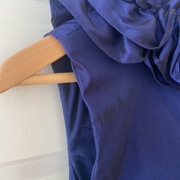 Ruffled V-Neck Metallic Navy Color Dress XSCAPE by Joanna Chen - Picture 11 of 12